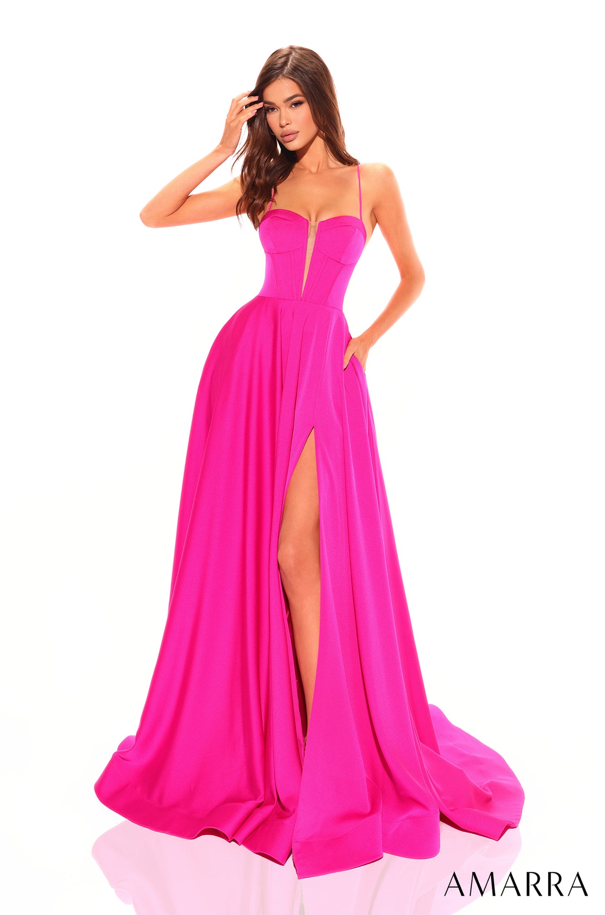 AMARRA DRESS 88501 Crystal Ombre High Slit Formal Prom Dress Fitted Sh –  Glass Slipper Formals