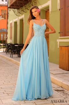 Amarra 88508 Long Fitted One Shoulder Embellished Beaded Fringe Cutout Prom  Dress Slit
