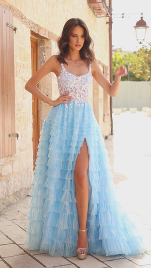 Amarra 88833 Long Prom Dress A-Line Sparkling Tulle Sheer Lace Floral –  Glass Slipper Formals
